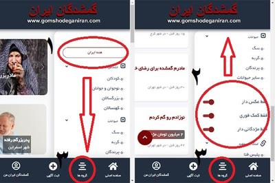 آیکن گروه ها در پایین صفحه آگهی اشخاص و یا حیوانات